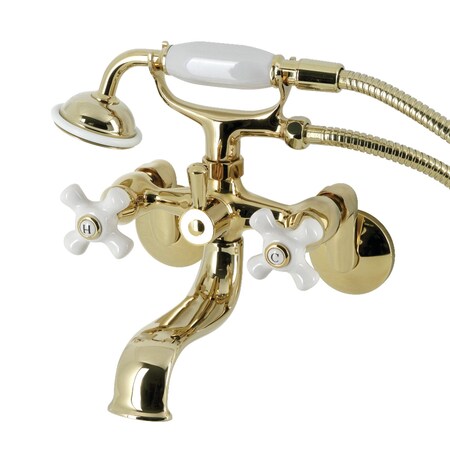 Kingston Brass Wall Mount Clawfoot Tub Faucet with Hand Shower, Polished Brass KS226PXPB